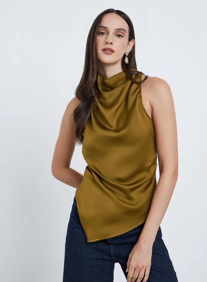 Styli Styli Women Green Turtle Neck Asymmetric Hem Blouse