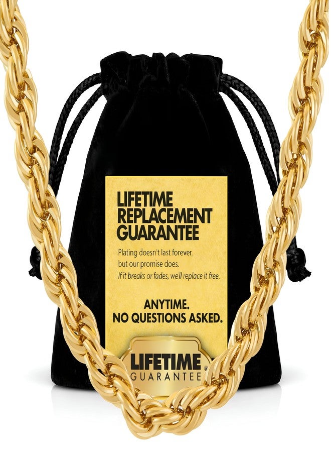 Lifetime Jewelry 7mm Rope Chain Necklace 24k Real Gold Plated for Men and Women - Image 1