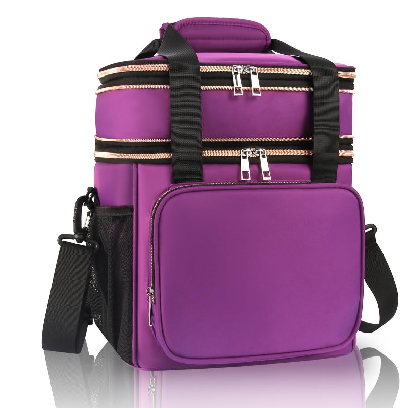 GLENKEY Expandable Insulated Lunch Box, Double Deck Lightweight Large Lunch Bag Tote Leakproof Cooler Bags for Women Adults Work Outdoor Picnic Daytrip, Purple, 16L - Image 1