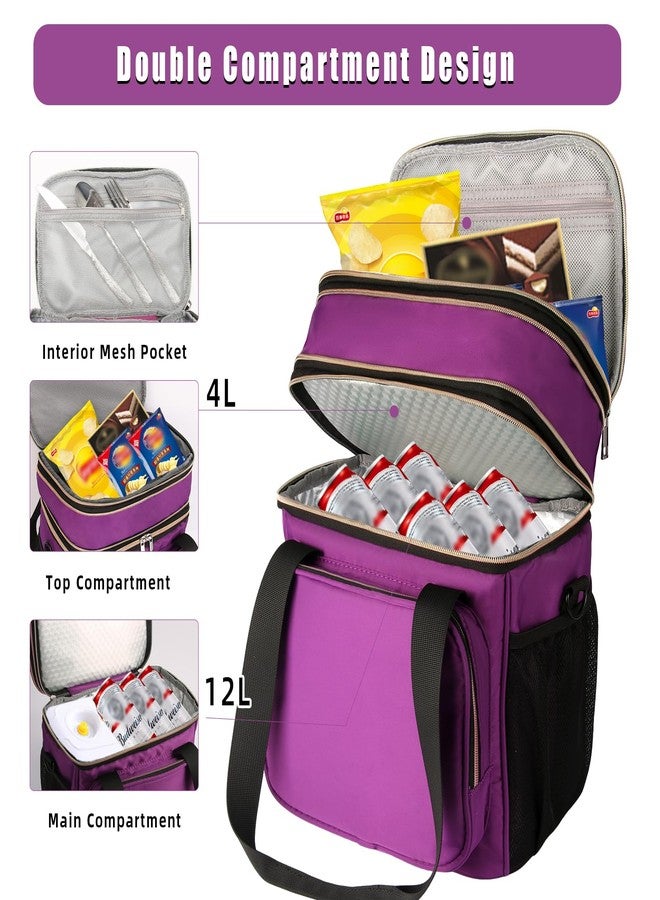 GLENKEY Expandable Insulated Lunch Box, Double Deck Lightweight Large Lunch Bag Tote Leakproof Cooler Bags for Women Adults Work Outdoor Picnic Daytrip, Purple, 16L - Image 2