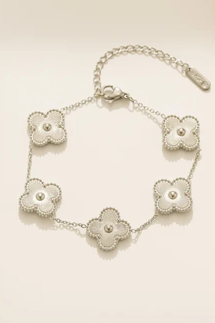 Luxuria 18K Gold Plated Stainless Steel Four Leaf Clover Bracelet for Women and Men - Silver - Image 1