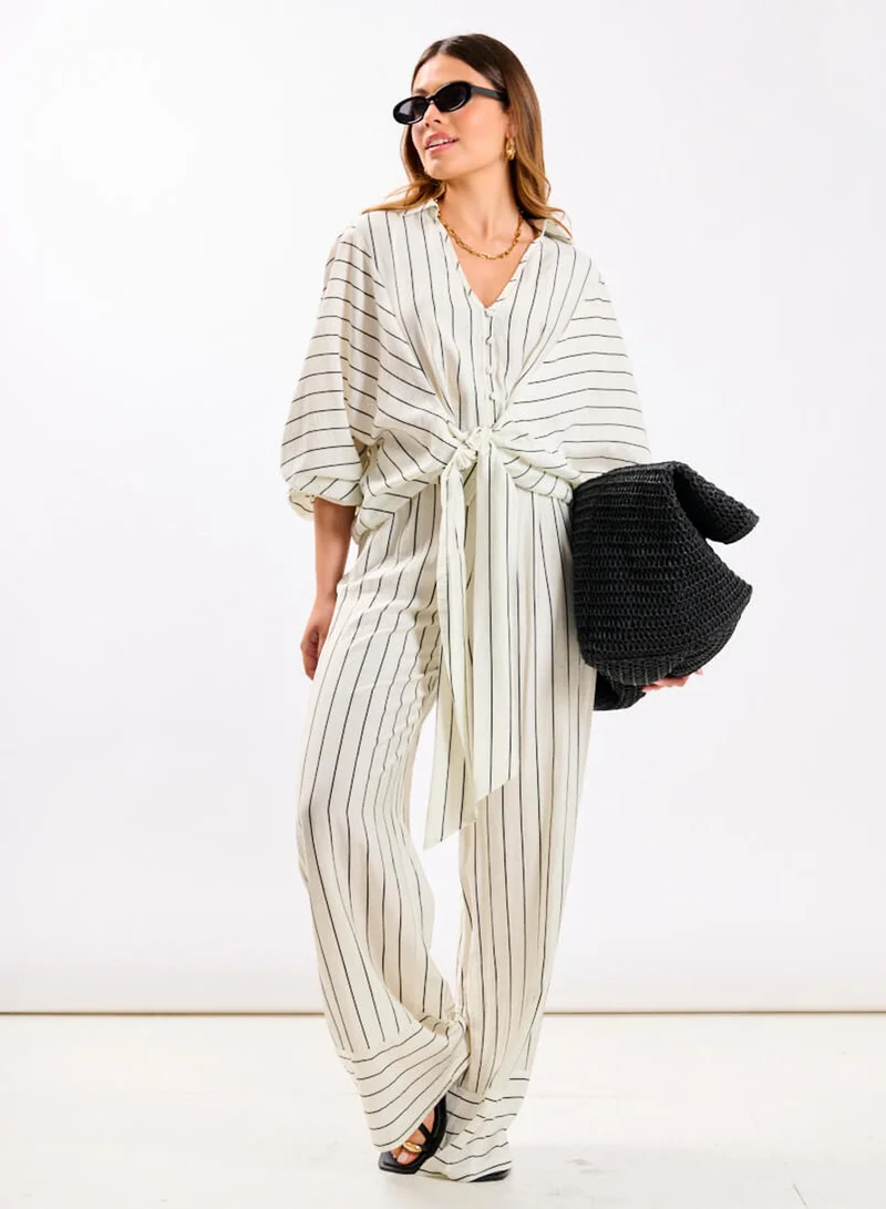 Needs No Label  White Stripe Tie Front Co-ord Shirt for Women | Best Price UAE