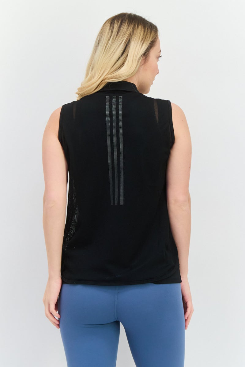 Adidas Women Sportswear Fit Sleeveless Training Polo Shirt, Black  - Image 3