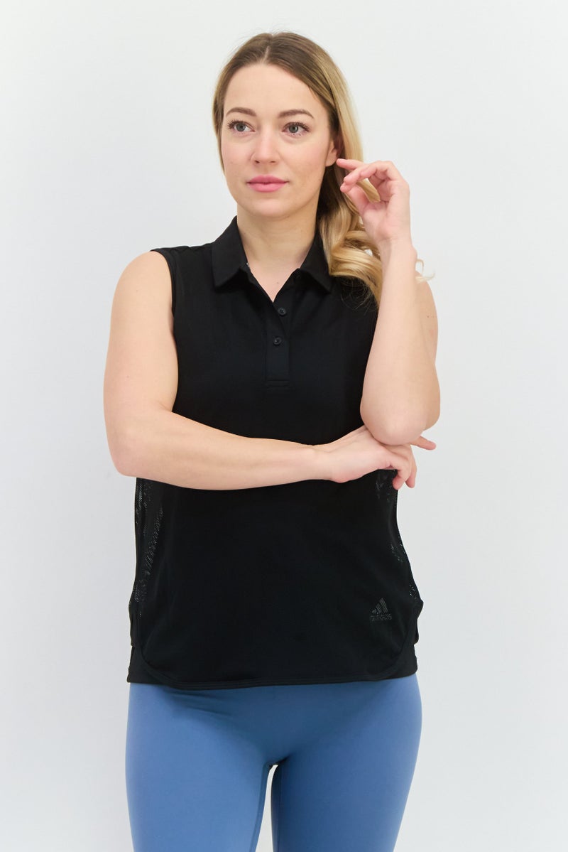 Adidas Women Sportswear Fit Sleeveless Training Polo Shirt, Black  - Image 1