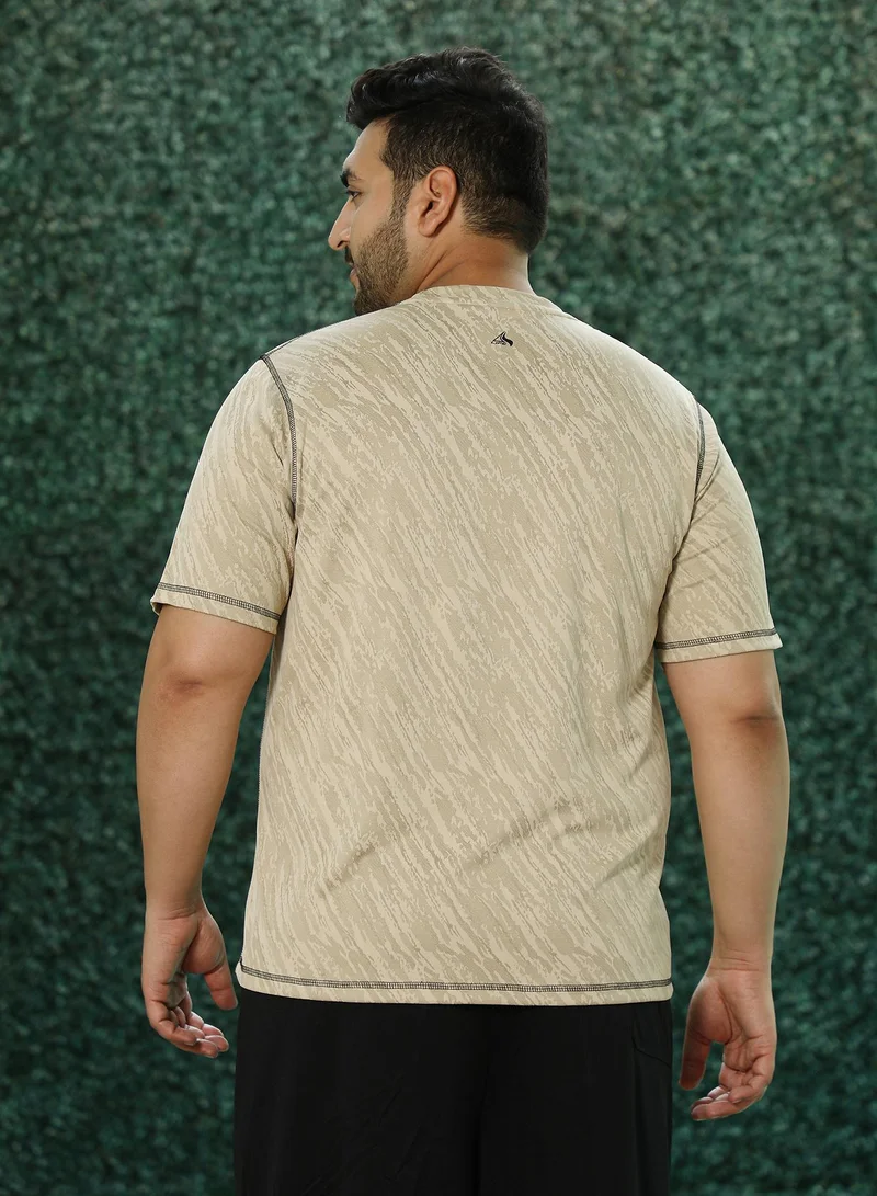 Instafab Plus Instafab Plus Men's Sand Beige Plash-Imprint Activewear T-Shirt For Casual Wear | Round Neck | Short Sleeves | Pull On Closure | Plus Size Jersey T-Shirt Crafted With Comfort Fit For Everyday Wear