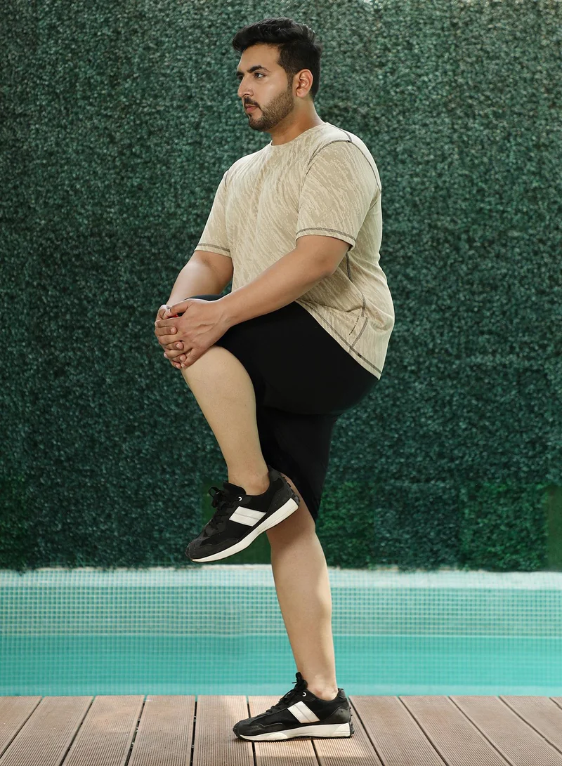 Instafab Plus Instafab Plus Men's Sand Beige Plash-Imprint Activewear T-Shirt For Casual Wear | Round Neck | Short Sleeves | Pull On Closure | Plus Size Jersey T-Shirt Crafted With Comfort Fit For Everyday Wear