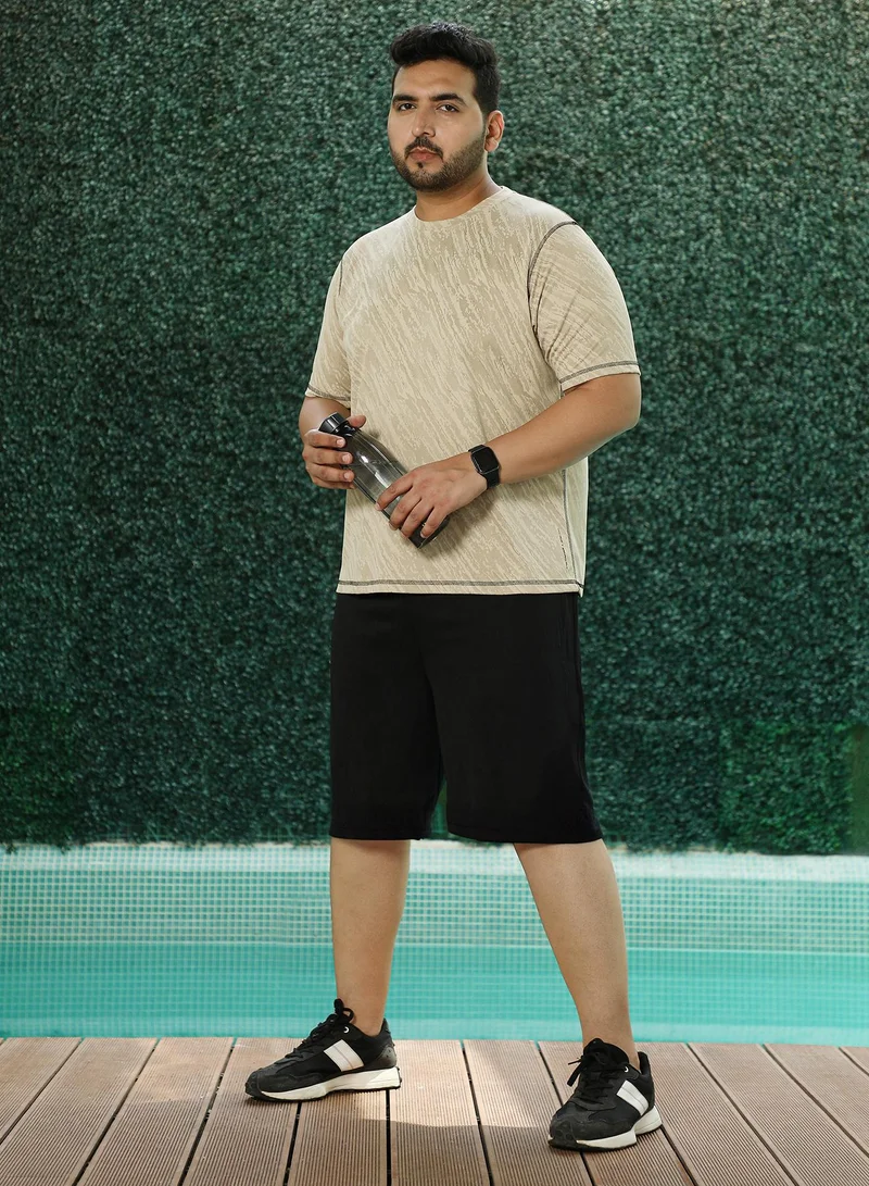 Instafab Plus Instafab Plus Men's Sand Beige Plash-Imprint Activewear T-Shirt For Casual Wear | Round Neck | Short Sleeves | Pull On Closure | Plus Size Jersey T-Shirt Crafted With Comfort Fit For Everyday Wear