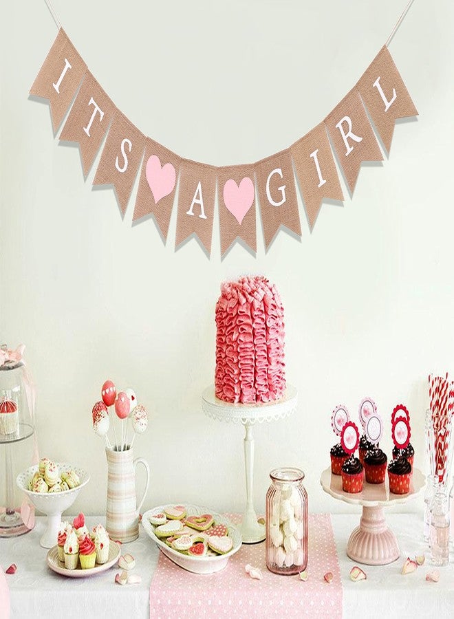 WAWOO Burlap Banner for Baby Girl Shower - Its A Girl Decorations, Best Birthday Party Supplies - Image 4