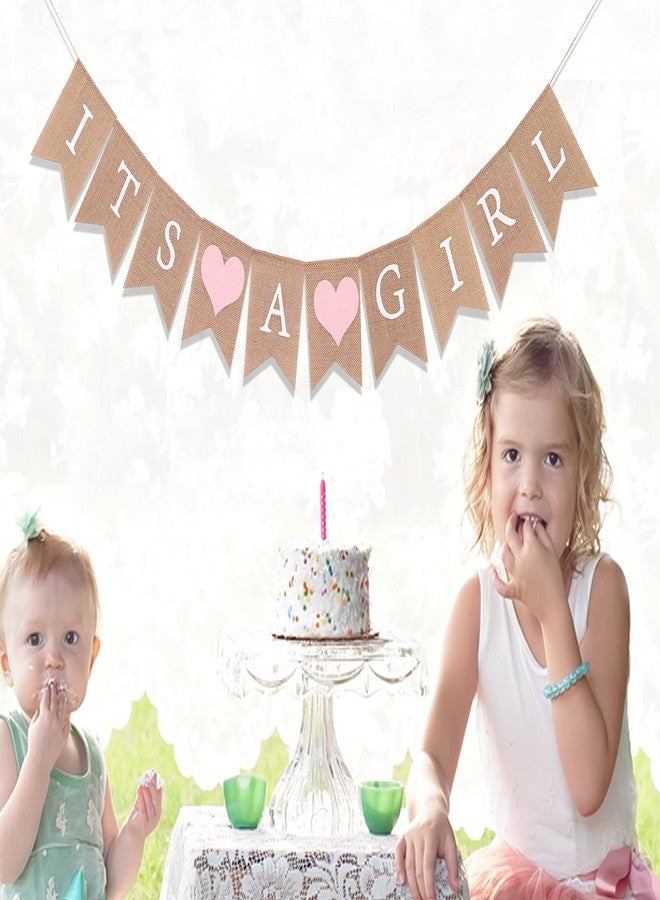 WAWOO Burlap Banner for Baby Girl Shower - Its A Girl Decorations, Best Birthday Party Supplies - Image 3