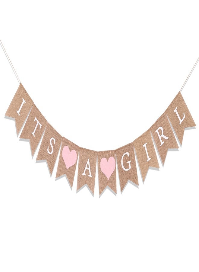 WAWOO Burlap Banner for Baby Girl Shower - Its A Girl Decorations, Best Birthday Party Supplies - Image 1