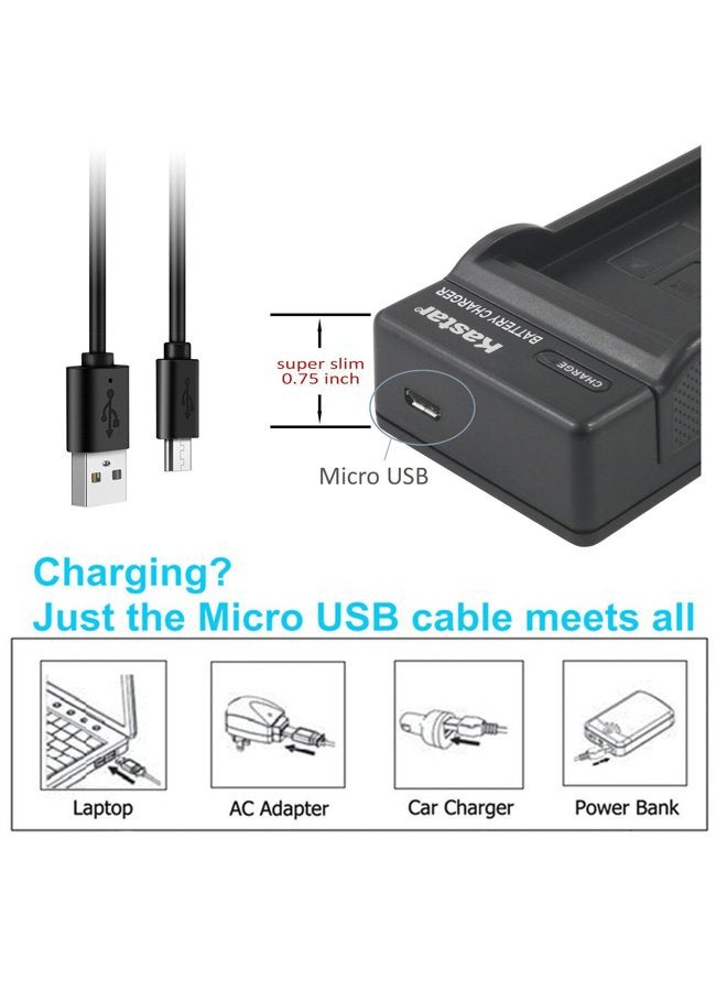 Kastar Battery (X2) & Slim USB Charger for JVC BN-VF808, BN-VF808U, BNVF808 and JVC Everio GZ-MG130 148 150 155 175 255 275 575 GZ-HD7 GR-D745 746 750 760 770 771 775 790 796 JVC MiniDV + More - Image 3