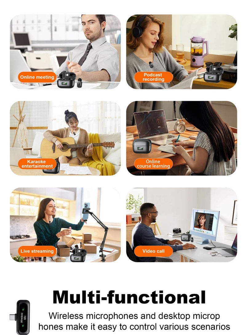 ميكروفون لافاليير لاسلكي لأجهزة iPhone/Android مع Lightning/USB C (2 TX + 2 RX + جراب شحن)، ميكروفون صغير مع خاصية إلغاء الضوضاء، بطارية 35 ساعة، ميكروفون لافاليير بمشبك لتسجيل الفيديو Vlog - Image 3