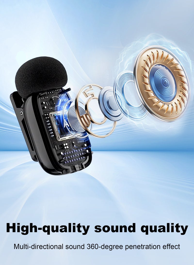 ميكروفون لافاليير لاسلكي لأجهزة iPhone/Android مع Lightning/USB C (2 TX + 2 RX + جراب شحن)، ميكروفون صغير مع خاصية إلغاء الضوضاء، بطارية 35 ساعة، ميكروفون لافاليير بمشبك لتسجيل الفيديو Vlog - Image 5