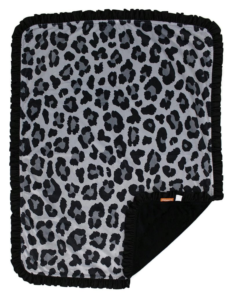 Dear Baby Gear - Reversible Baby Blankets - Soft Nursery Blanket for Newborn - Toddler Blankey - Throw Blanket for Boys & Girls - Infant Blankets - 43x33 (Black and Gray Leopard w/Ruffles) - Image 1