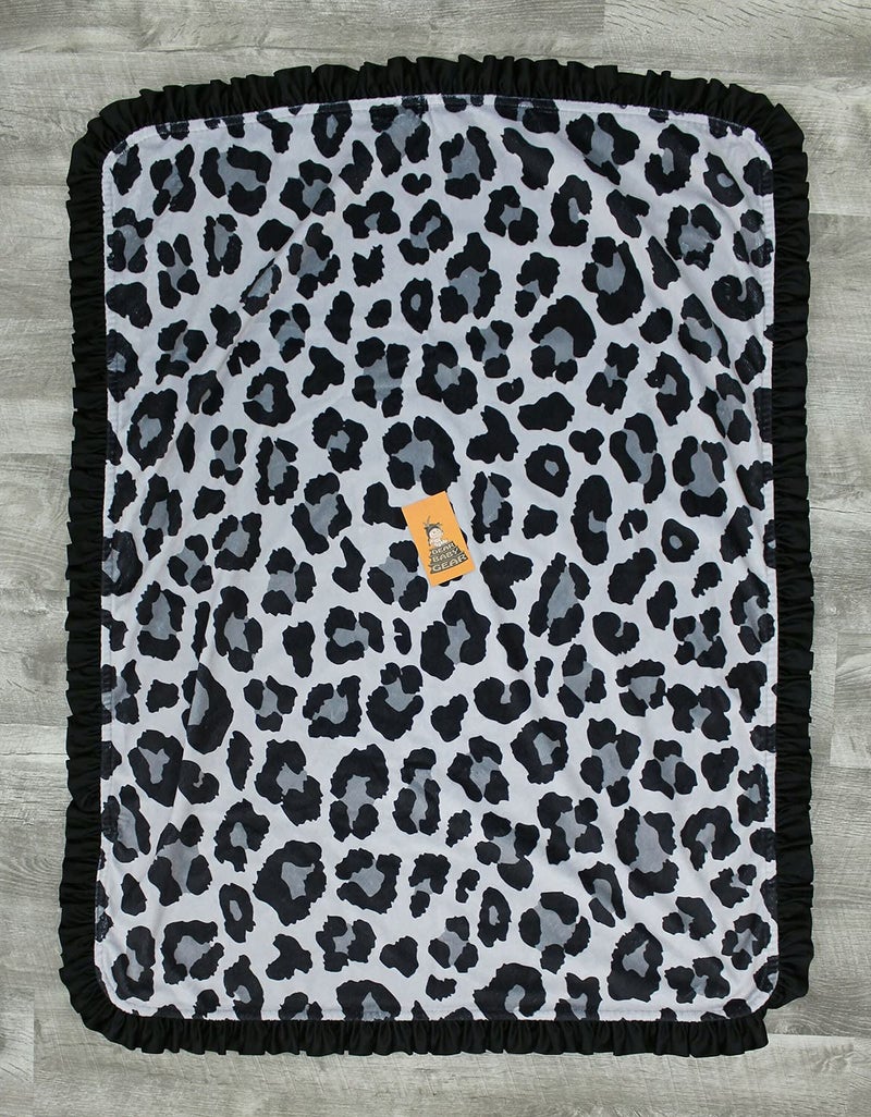 Dear Baby Gear - Reversible Baby Blankets - Soft Nursery Blanket for Newborn - Toddler Blankey - Throw Blanket for Boys & Girls - Infant Blankets - 43x33 (Black and Gray Leopard w/Ruffles) - Image 3