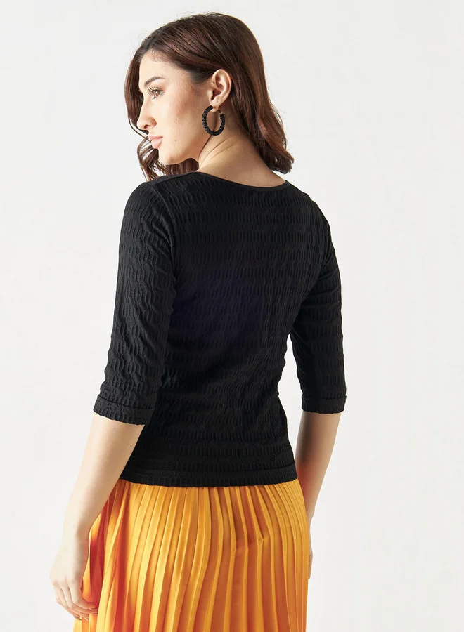 2Xtremz 2Xtremz Textured Round Neck T-shirt with 3/4 Sleeves