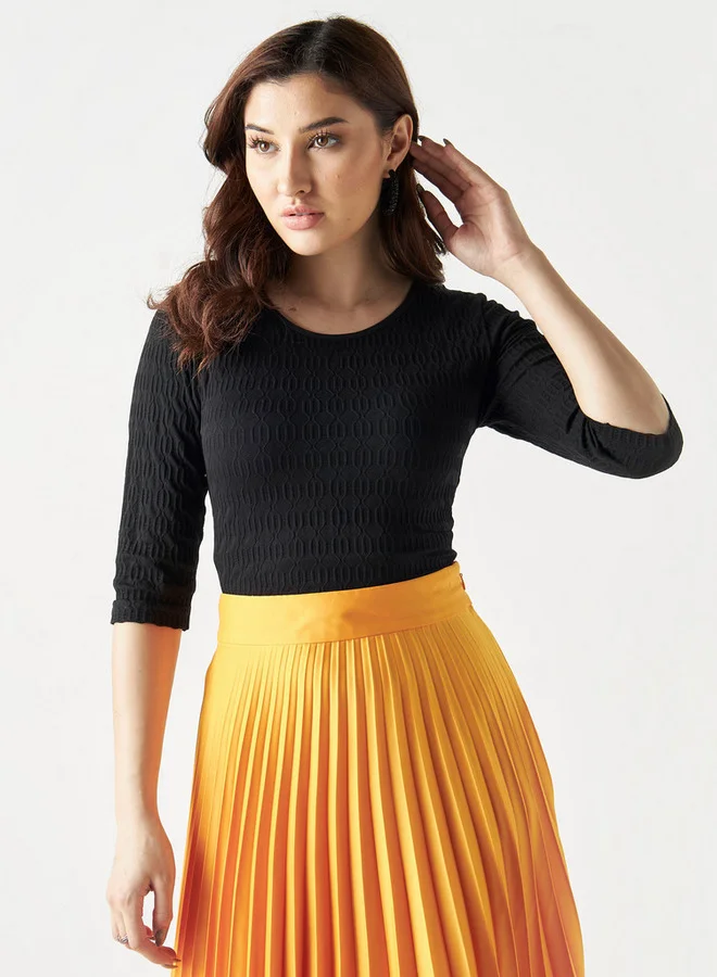 2Xtremz 2Xtremz Textured Round Neck T-shirt with 3/4 Sleeves