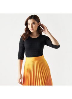 2Xtremz 2Xtremz Textured Round Neck T-shirt with 3/4 Sleeves  - Image 1