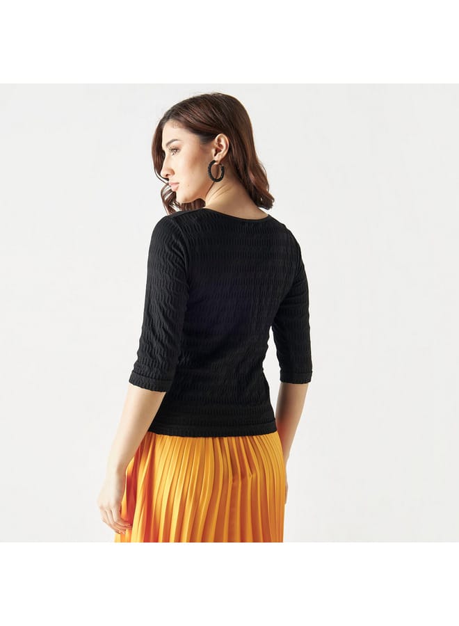 2Xtremz 2Xtremz Textured Round Neck T-shirt with 3/4 Sleeves  - Image 3