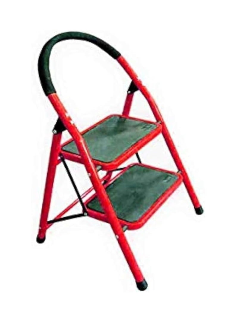 سلم درجتين - سلم مطوي متين باللون الأحمر للاستخدام المنزلي والمكتبي