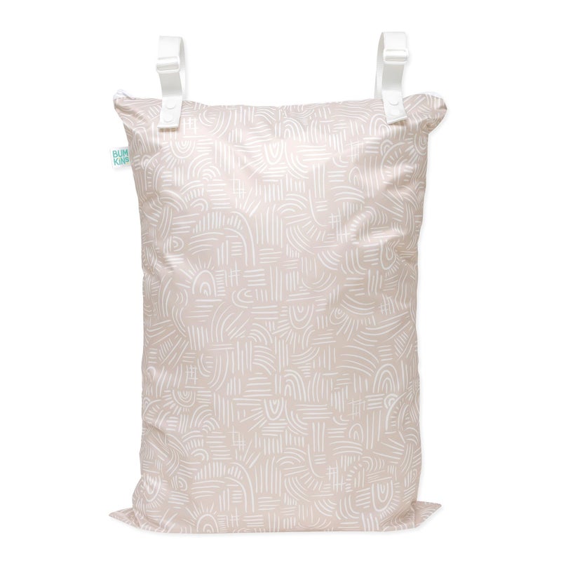 Bumkins Waterproof Hanging Wet Bag Large for Baby Laundry Dirty Clothes Travel Swim Suit Cloth Diapers Pool Towels Daycare Beach Zip Reusable Bag Wetdry Vacation Packing XL Boho Beige - Image 2