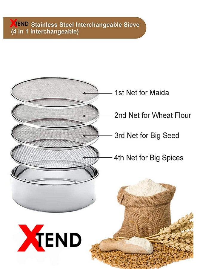 XTEND Xtend Smart Stainless Steel 4 in 1 Interchangeable sieves for Wheat Rice Atta Maida Sieve (Silver Pack of 5)  - Image 3