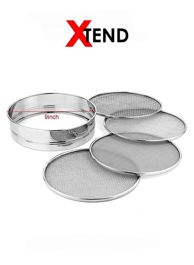 XTEND Xtend Smart Stainless Steel 4 in 1 Interchangeable sieves for Wheat Rice Atta Maida Sieve (Silver Pack of 5)  - Image 4