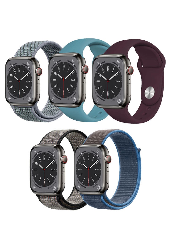 Perfii 5pcs Watch Bands Replacement for Apple Watch Strap Compatible with Apple Watch 42/41/40/38mm Series 10/9/8/7/6/5/4/SE - Image 1