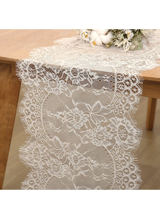 LuoluoHouse Lace Table Runners Farmhouse Chic Runner 14x120 Inch Rustic Wedding Ivory Lace Fabric for Baby Shower Boho Wedding Decorations Tea Party Decor - Image 1