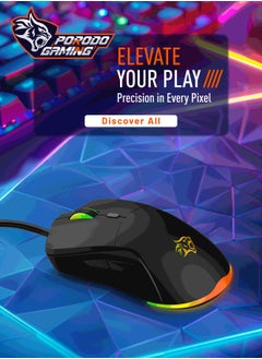 porodo Gaming Wired Mouse 7200 DPI with RGB Light and 6 Programmable Buttons / High-Grade Gaming Mouse - Black  - Image 5