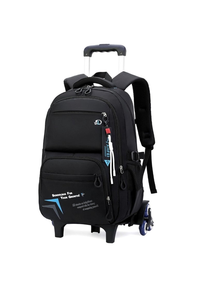 Huitich 6-Wheel Trolley School Backpack for Boys with Pull Handle Black & Blue  - Image 1
