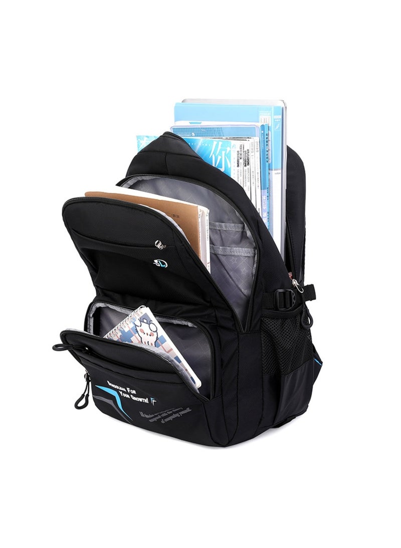 Huitich 6-Wheel Trolley School Backpack for Boys with Pull Handle Black & Blue  - Image 3
