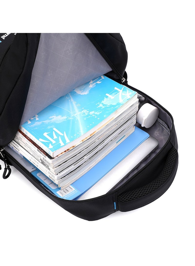 Huitich 6-Wheel Trolley School Backpack for Boys with Pull Handle Black & Blue  - Image 2