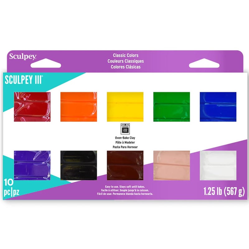 Sculpey Sculpey III 10 Classic Colors of Polymer OvenBake Clay Non Toxic 125 lbs great for modeling sculpting holiday DIY  school projects Great for Kids beginners and artists 
