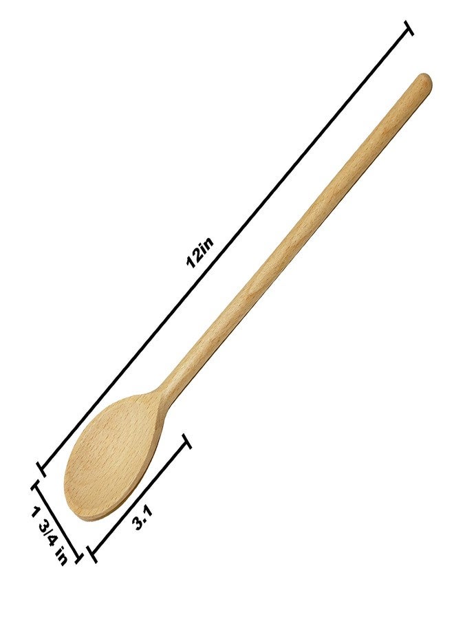BICB 12PCS 12 Inch Long Wooden Spoons, Long Handle Wooden Cooking Mixing Oval Spoons Baking Cooking Tasting Stirring - Sauce Spoons. Made of Natural Beechwood - Image 2