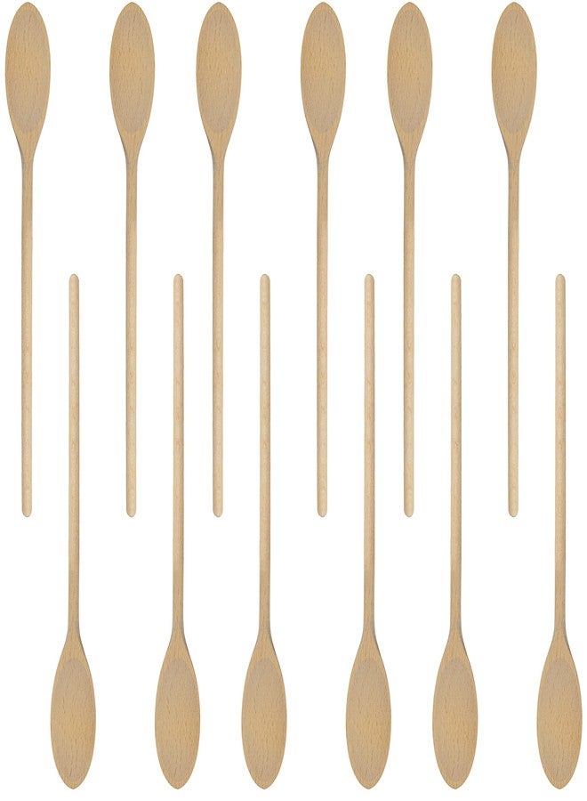 BICB 12PCS 12 Inch Long Wooden Spoons, Long Handle Wooden Cooking Mixing Oval Spoons Baking Cooking Tasting Stirring - Sauce Spoons. Made of Natural Beechwood - Image 1