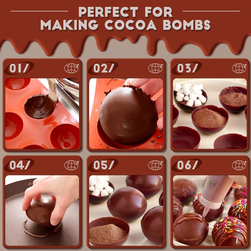 HKNMTT Hemisphere Silicone Molds 3 Inch for Hot Cocoa Chocolate Bombs Valentines Semi Ball Making Kit Cake Decor Mould, Food Grade Non-stick Kitchen Baking Supplies Oven Safe - Image 2