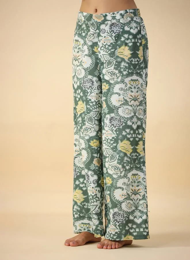 sanskrutihomes Floral Print Longline Shirt with Pockets and Wide Leg Pants Co-Ords