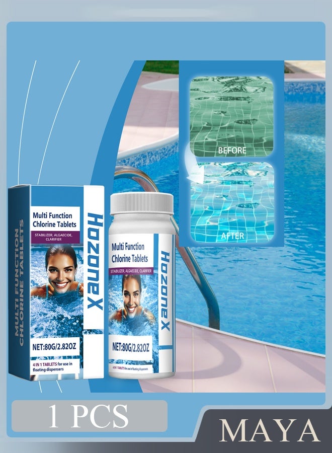 هوزونكس أقراص الكلور متعددة الوظائف 80 غرام، أقراص فوارة مع أداة تطبيق، لتطهير حمامات السباحة (عبوة واحدة من الأقراص) - Image 1