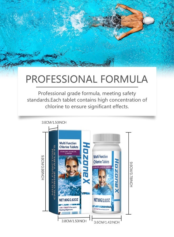 هوزونكس أقراص الكلور متعددة الوظائف 80 غرام، أقراص فوارة مع أداة تطبيق، لتطهير حمامات السباحة (عبوة واحدة من الأقراص) - Image 2
