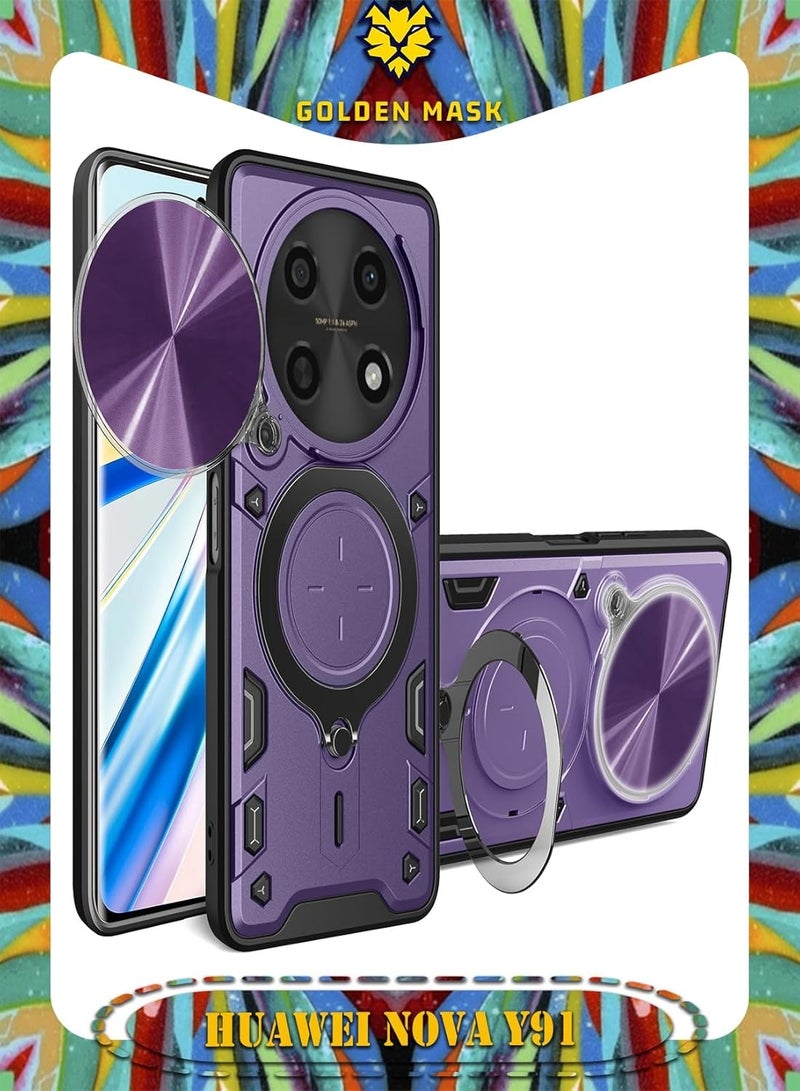 GOLDEN MASK For Huawei nova Y91 Armored Camera Shield Cover Camera Lend Protection, Built-in 360° (Purple)