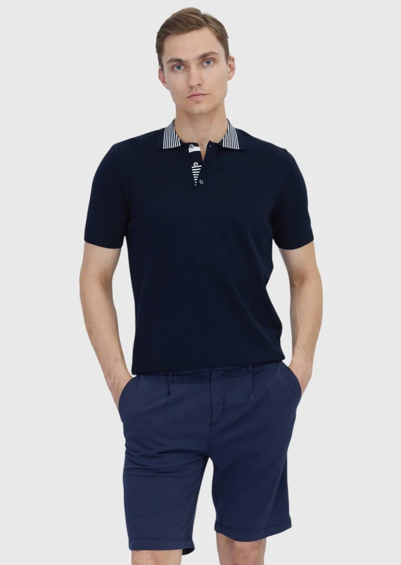 Ramsey Navy Blue Plain Polo Neck 100% Cotton T-Shirt