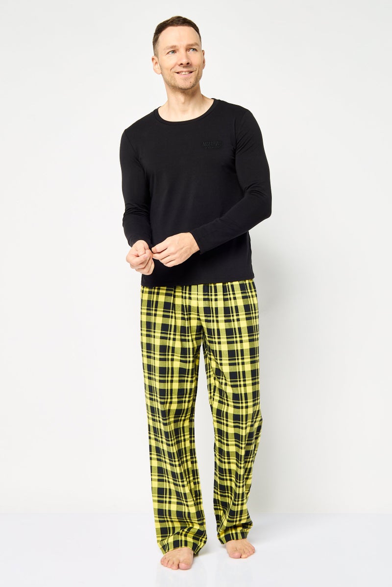 MOSCHINO Men 2 Pcs Long Sleeves Plaid Top And Bottom Pajama Set, Multicolor  - Image 1