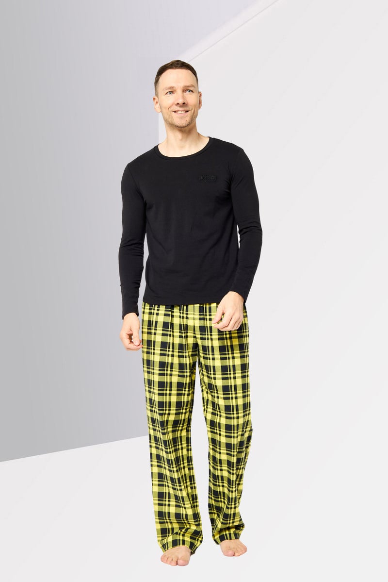 MOSCHINO Men 2 Pcs Long Sleeves Plaid Top And Bottom Pajama Set, Multicolor  - Image 4
