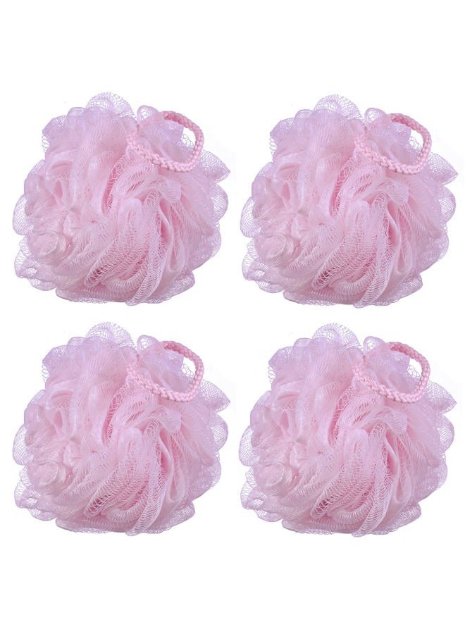 iboodi 60g/pcs Pink Mesh Bath Sponge Shower Pouf Loofahs Shower Puff Pack of 4 (Pink) - Image 1