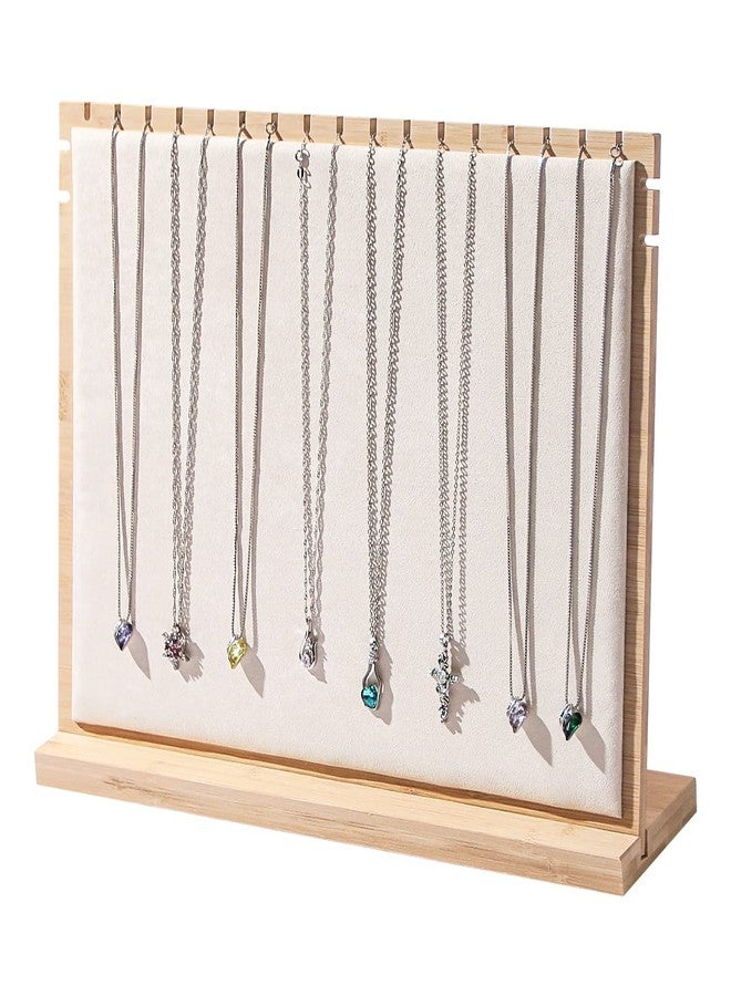 Julysky Bamboo Necklace Display Stand for Selling,Chain Necklace Holder Rack for Show,Jewelry Organizer (beige velvet) - Image 1