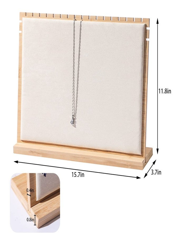 Julysky Bamboo Necklace Display Stand for Selling,Chain Necklace Holder Rack for Show,Jewelry Organizer (beige velvet) - Image 5