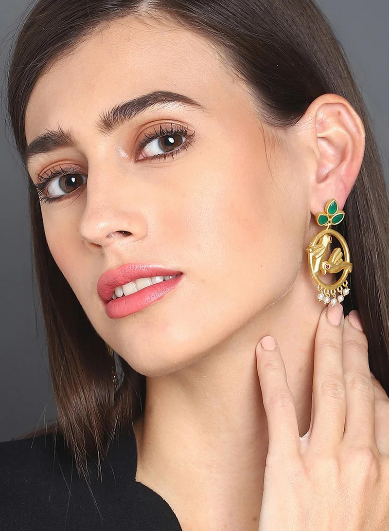 Sohi  Green Stone Studded Parrot Shaped Artificial Drop Earring Jewellery for Women | Best Price UAE