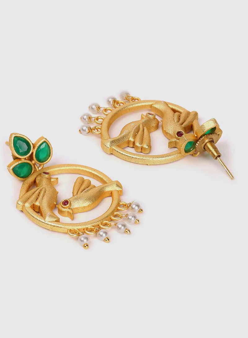 Sohi  Green Stone Studded Parrot Shaped Artificial Drop Earring Jewellery for Women | Best Price UAE