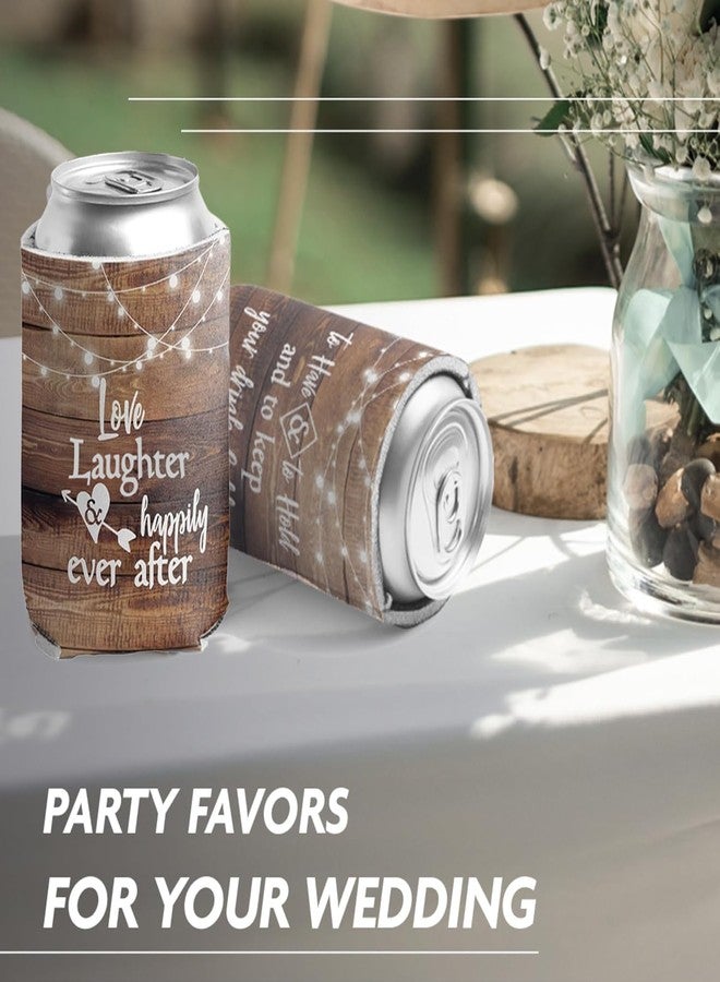 VictoryStore 52-Pack Wedding Can Coolers - Love Laughter and Happily Ever After - To Have and To Hold - Rustic Wood Grain Wedding Favors - Includes Bride & Groom Sleeves - 12-16 oz Can Sleeves - Image 5